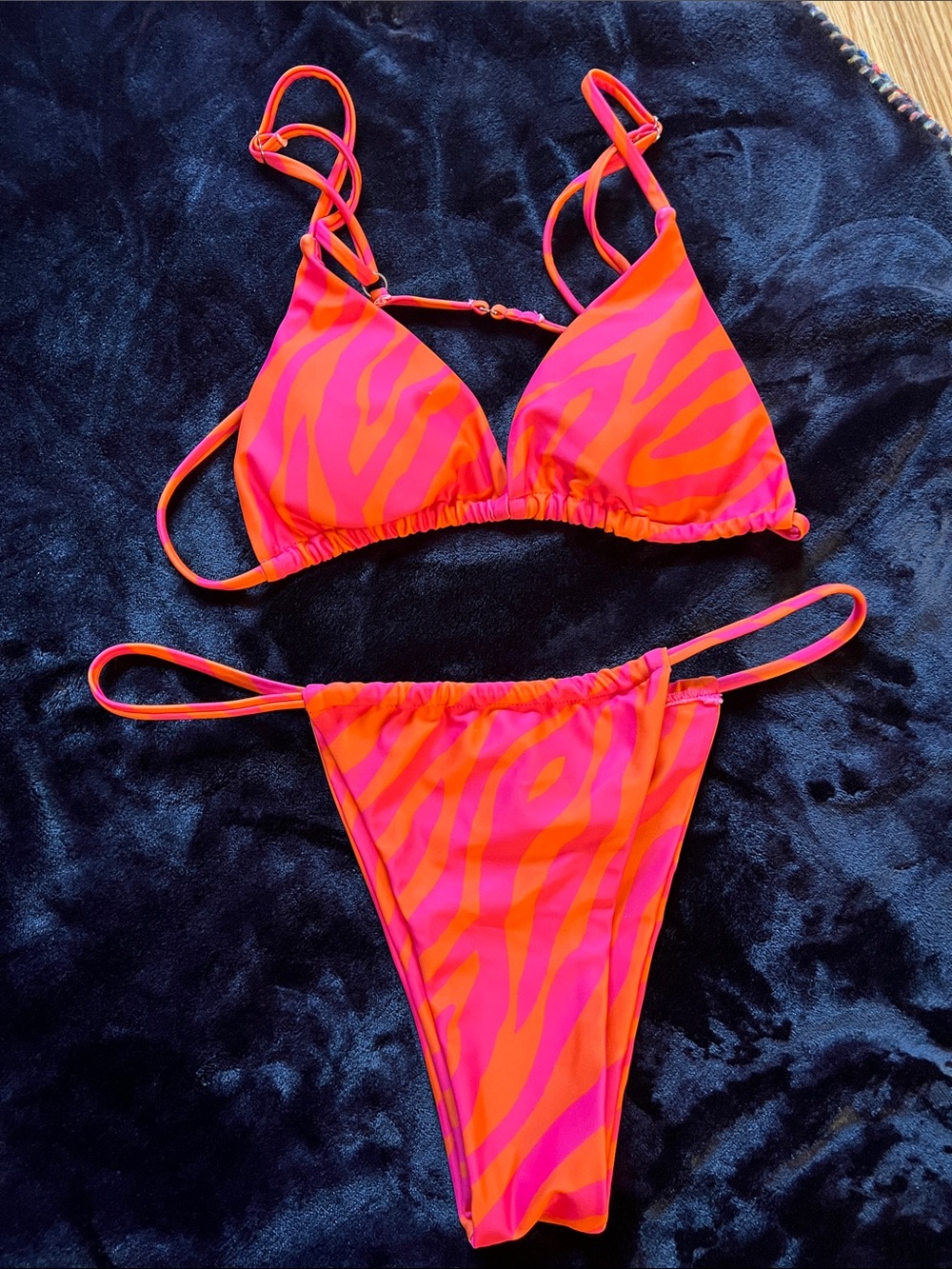 Women's Neon Pink & Orange Zebra Triangle Bikini - Brand Unspecified